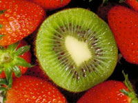 Frutas como morango e kiwi